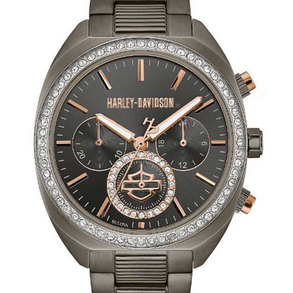 Harley-Davidson Women's Gunmetal and Rose Gold Bulova Watch - Picture 1 of 7